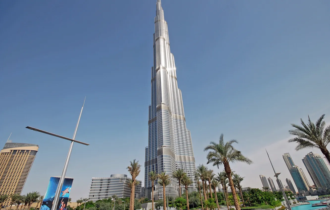 Photo wallpaper the sky, Palma, home, skyscrapers, tower, Dubai, Dubai, Burj Khalifa