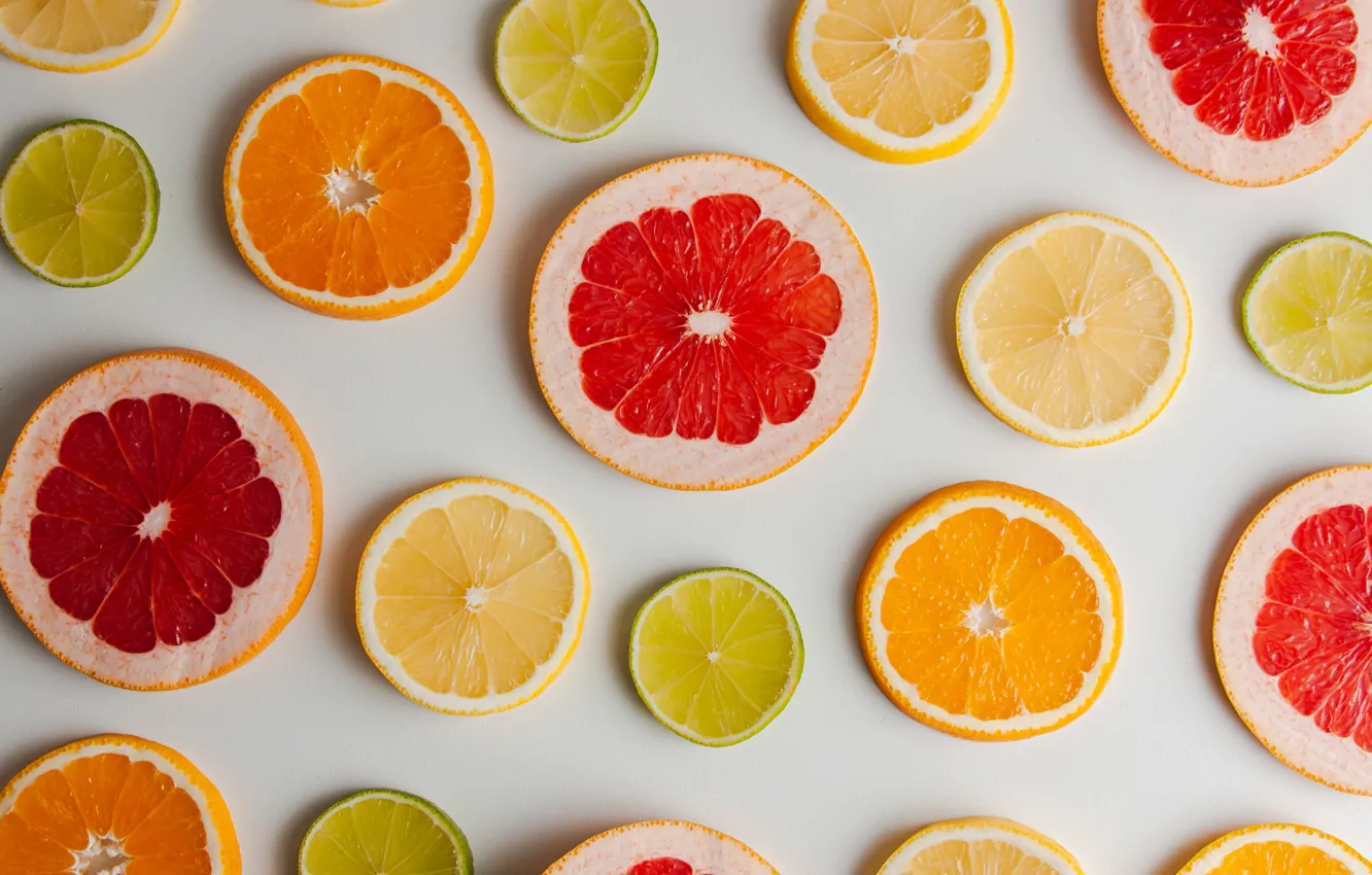 Photo wallpaper lemon, orange, lime, fruit, citrus, grapefruit, slices