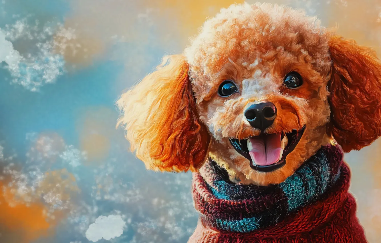 Photo wallpaper language, look, portrait, dog, scarf, puppy, red, poodle