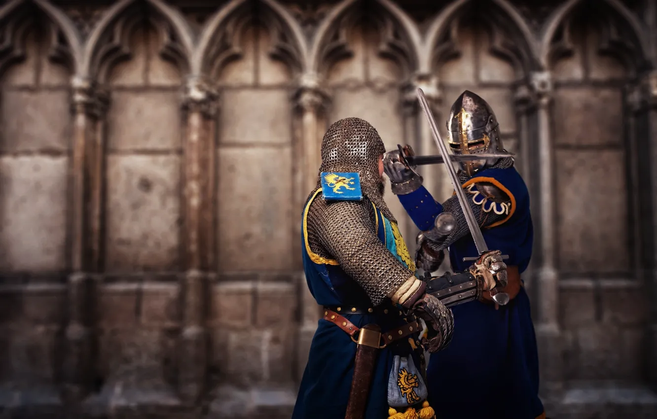 Photo wallpaper soldiers, armor, fighting, swords, medieval