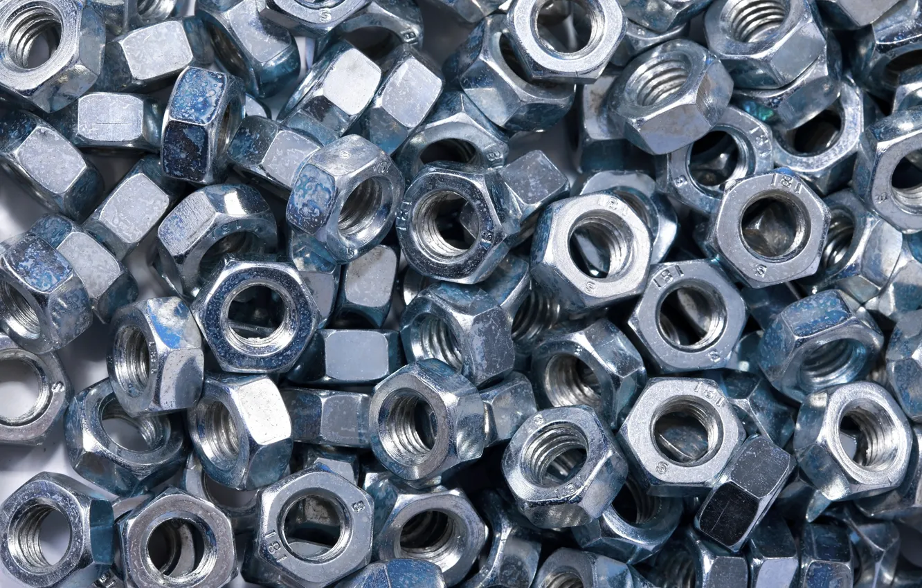 Photo wallpaper metal, nuts, steel