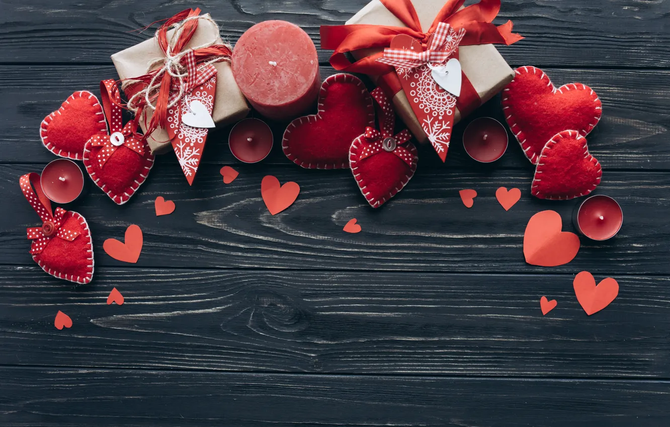 Photo wallpaper holiday, gift, candles, hearts, Valentine's day