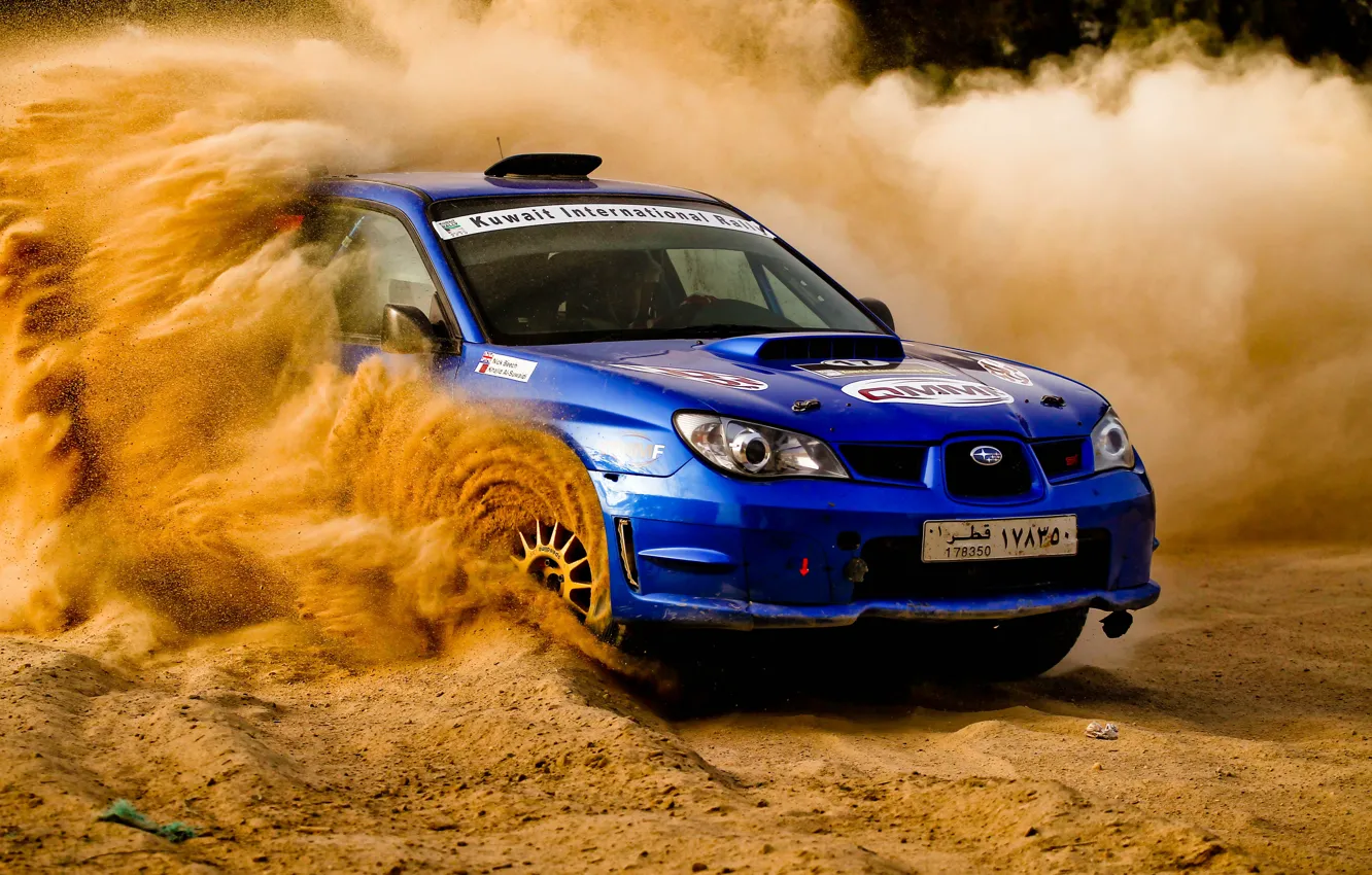 Photo wallpaper sand, Subaru, Impreza, rally, blue, Subaru, Impreza, STi