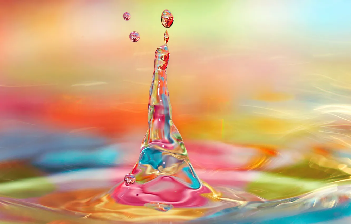 Photo wallpaper water, drops, squirt, color, liquid, funnel