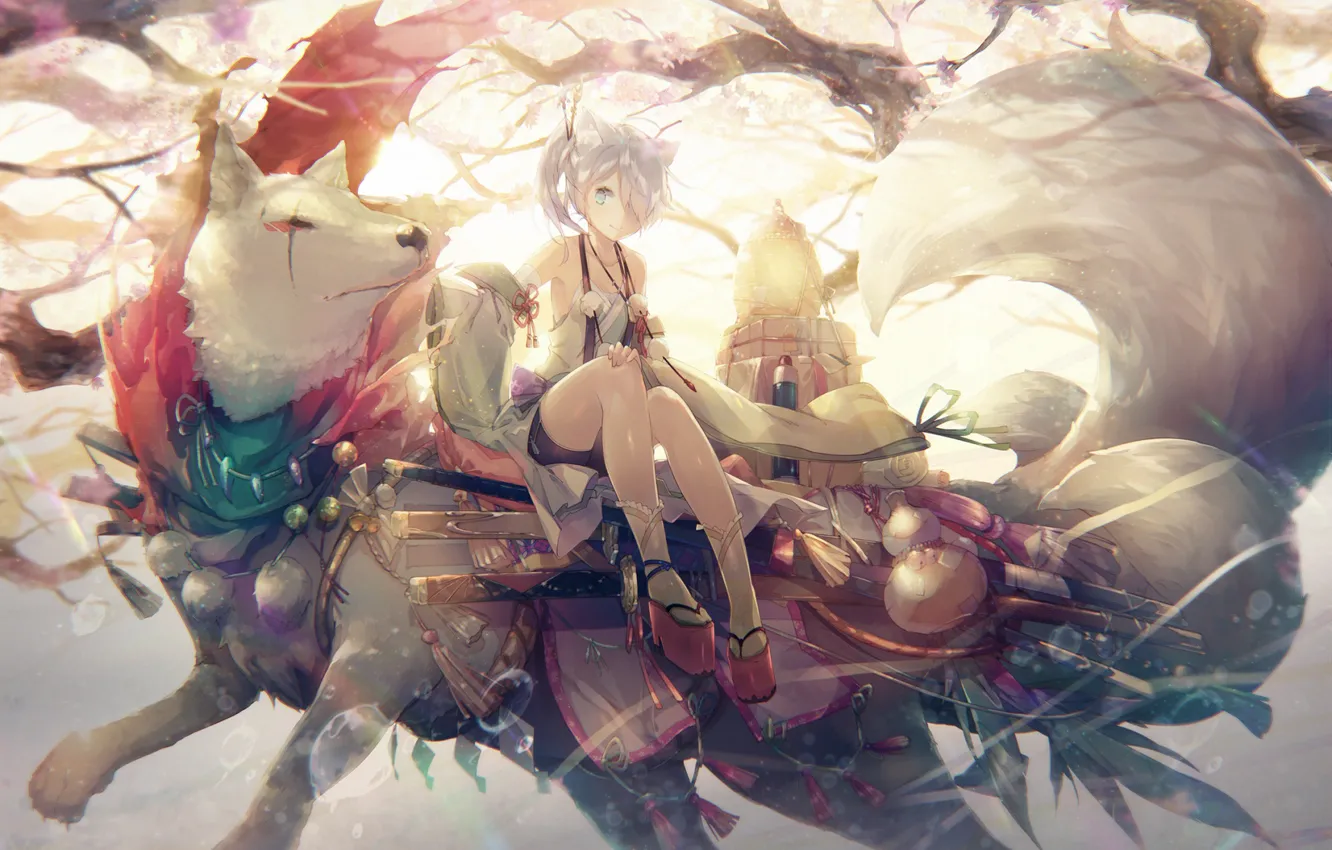 Photo wallpaper wolf, anime, girl