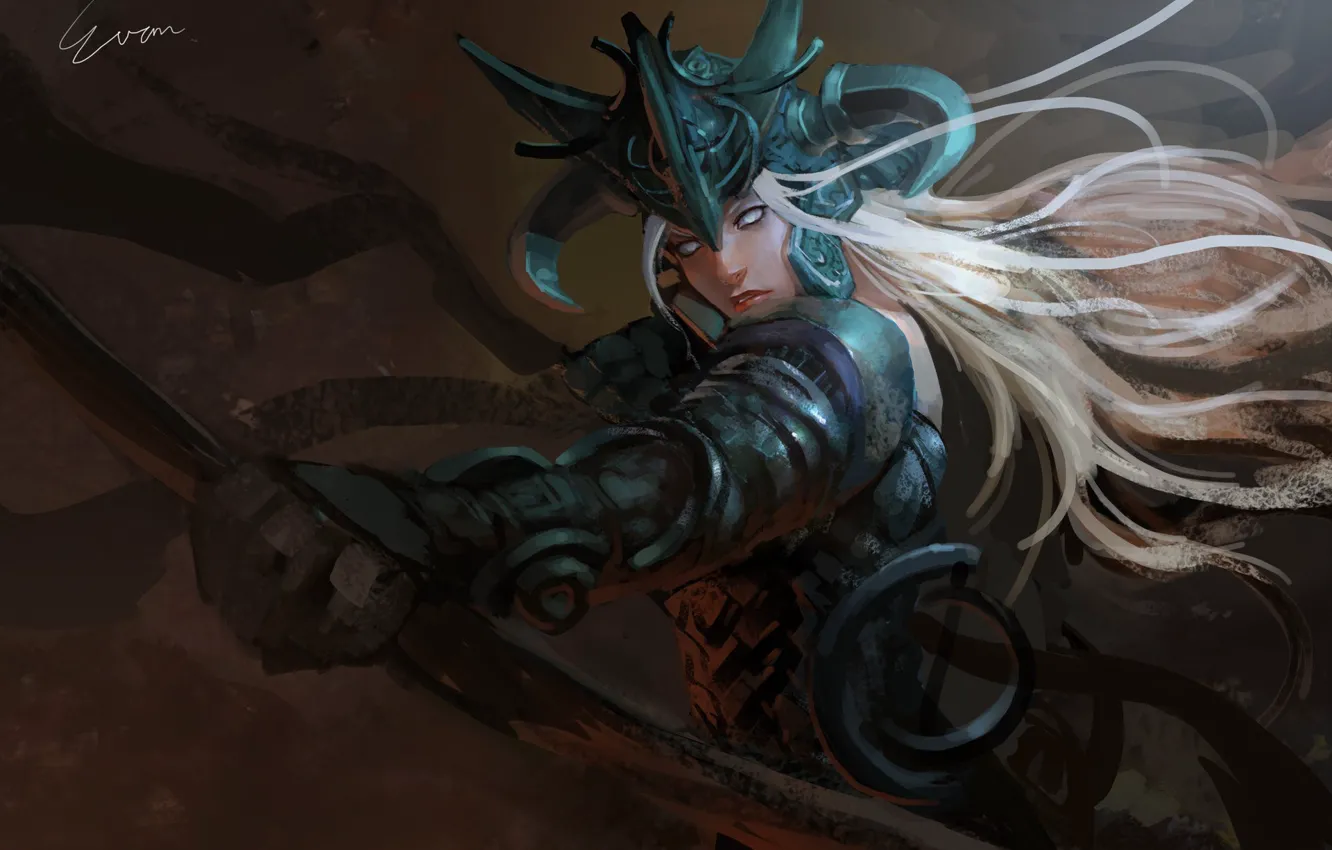 Photo wallpaper girl, fantasy, armor, blonde, digital art, bow, artwork, warrior