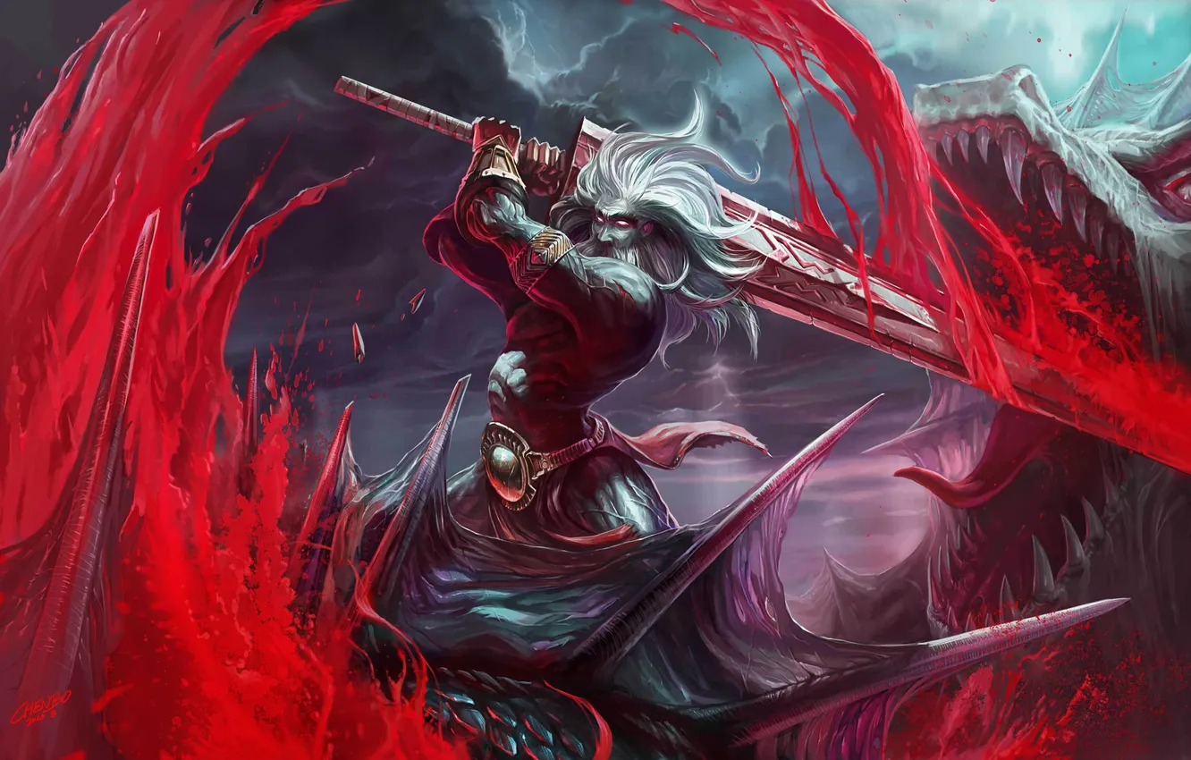 Photo wallpaper blood, dragon, sword, warrior, art, battle, chenbo
