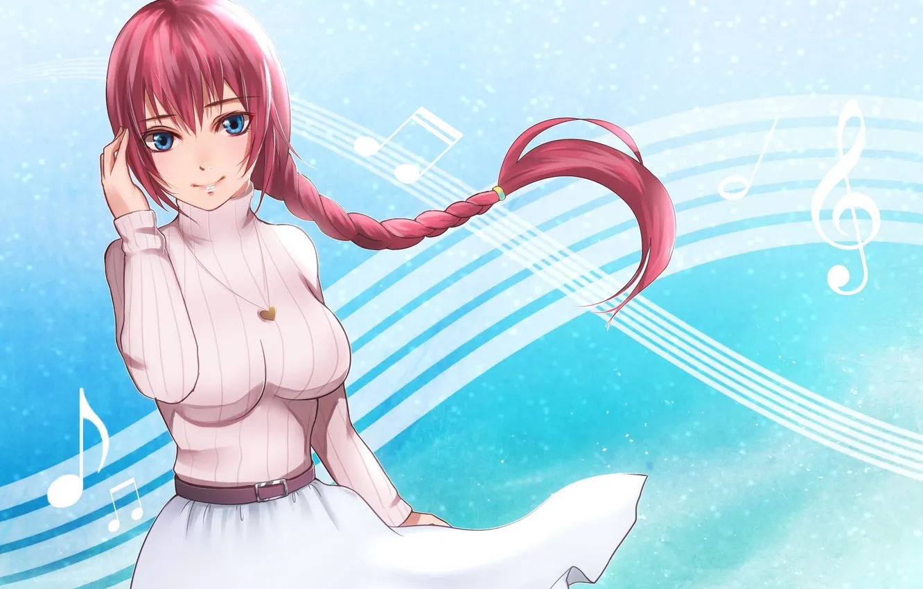 Photo wallpaper girl, notes, background, dress, art, vocaloid, megurine luka, pink hair