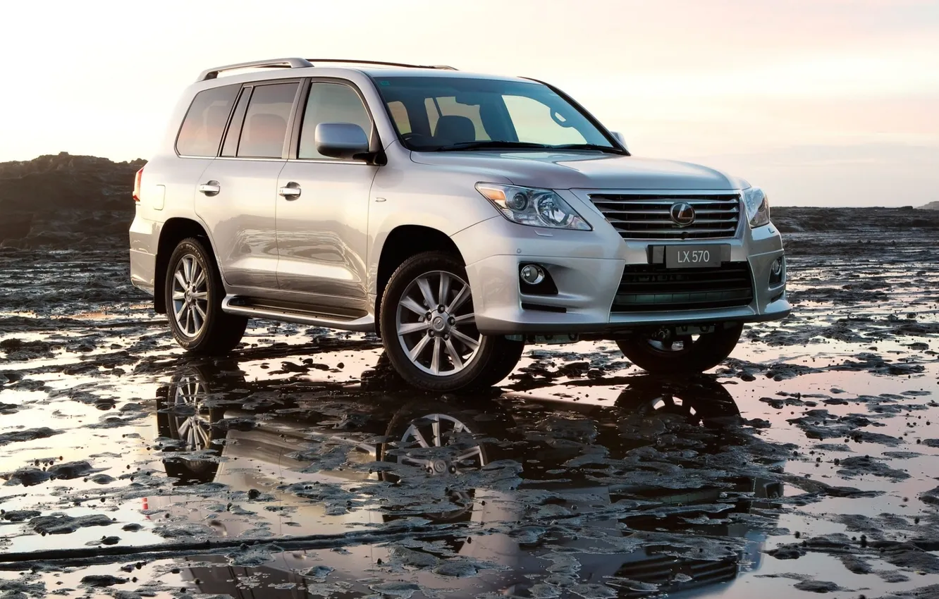 Photo wallpaper reflection, Lexus, silver, jeep, Lexus, the front, luxury, 570