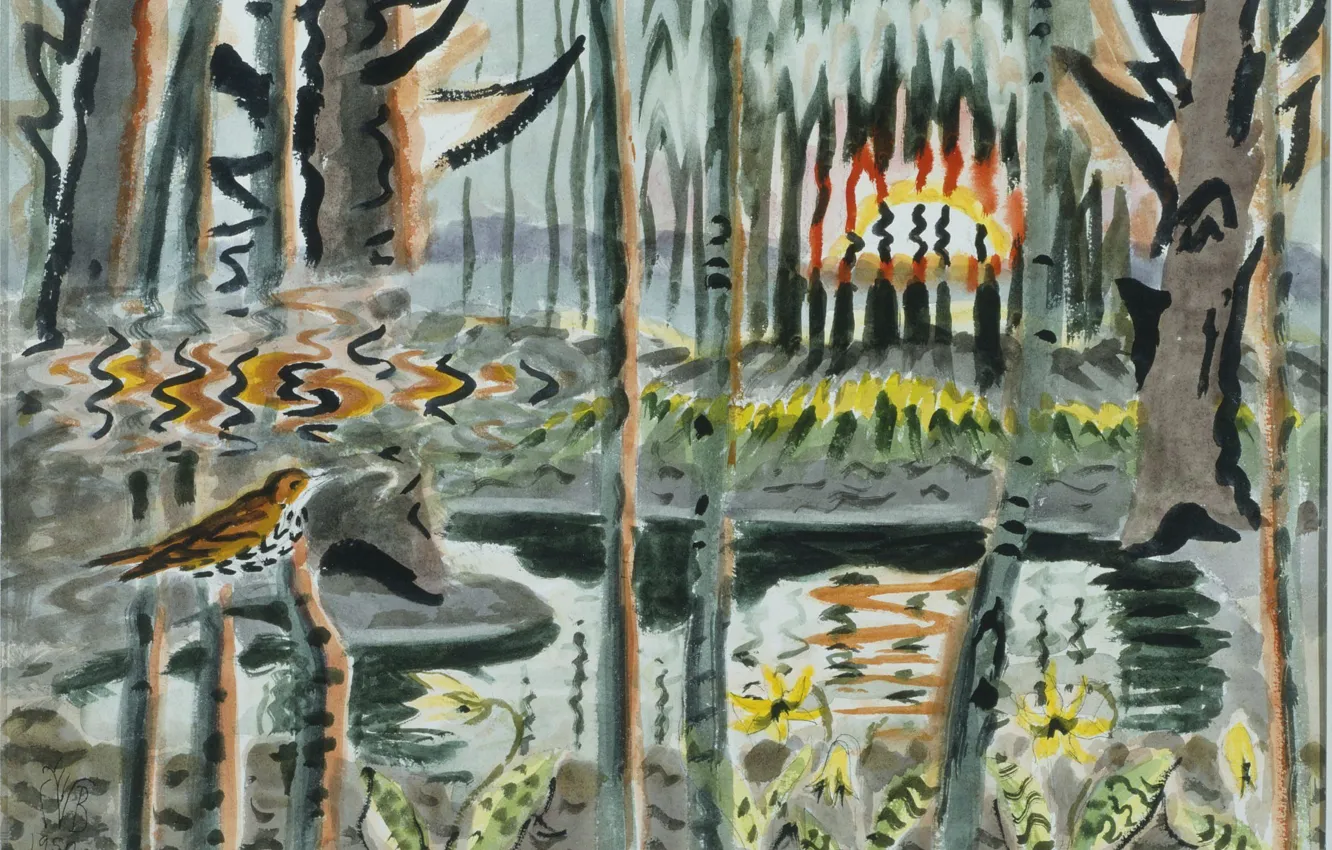 Photo wallpaper 1950, Charles Ephraim Burchfield, Song of the Wood Thrush