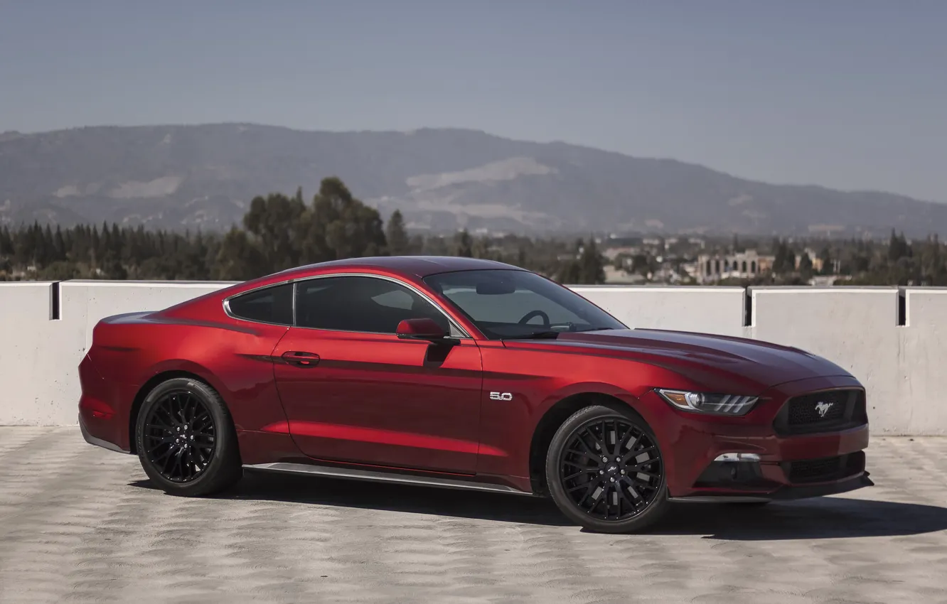 Photo wallpaper mustang, red, ford, 5.0, 2015