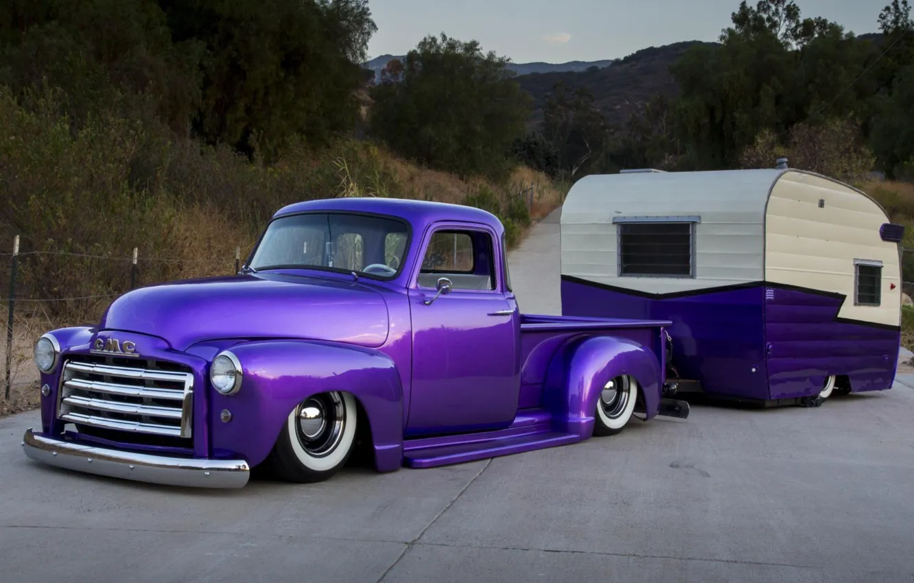 Photo wallpaper Car, Purple, Old, Trailer, Gmc