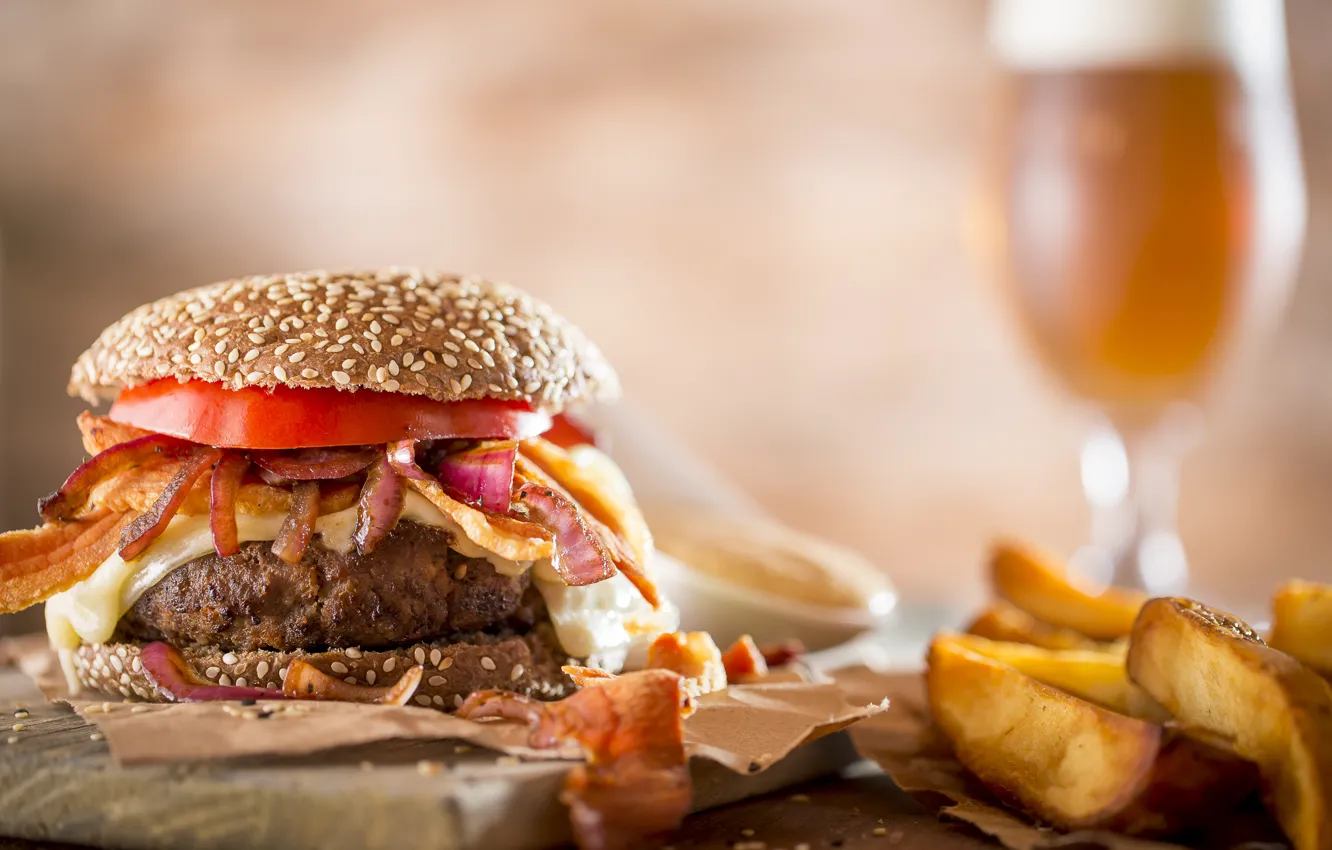 Photo wallpaper glass, fast food, hamburger, soda