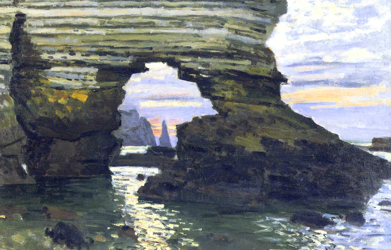 Photo wallpaper landscape, rocks, picture, arch, Claude Monet, La Porte d`Amount. Etretat