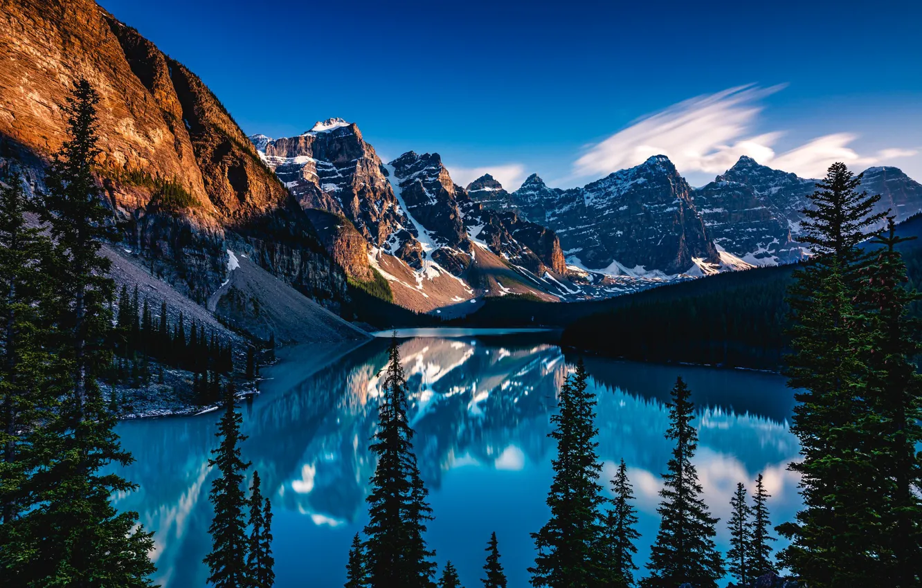 Photo wallpaper trees, mountains, lake, reflection, Canada, Albert, Banff National Park, Alberta