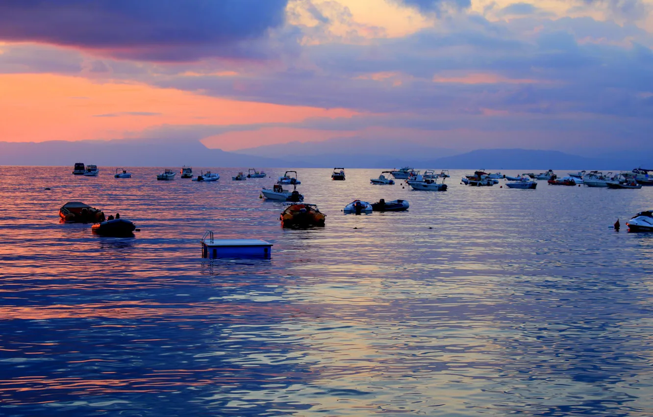 Photo wallpaper sea, the sky, clouds, boat