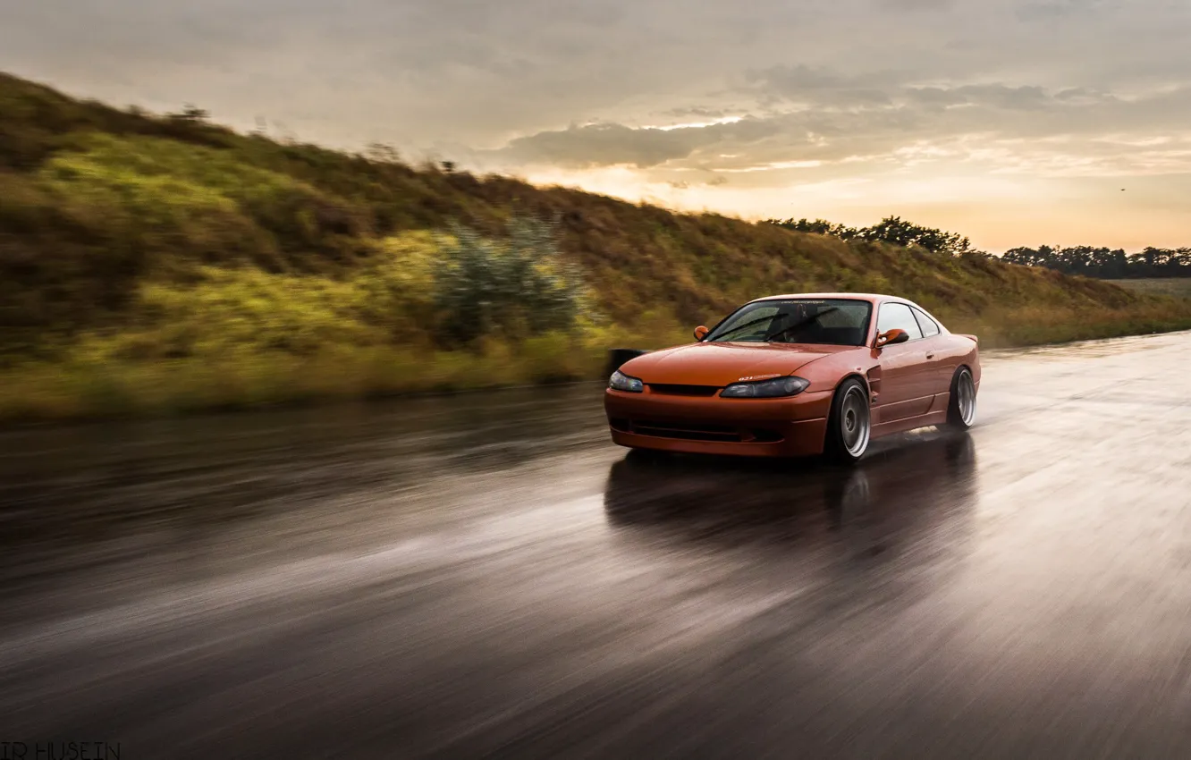 Photo wallpaper Orange, Car, Road, Nissan Silvia S15