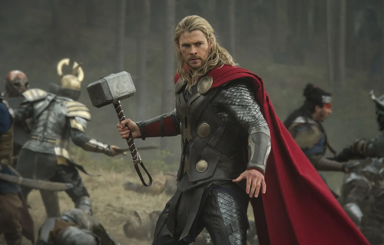 Photo wallpaper armor, hammer, battle, Marvel, comic, Thor, Chris Hemsworth, Chris Hemsworth