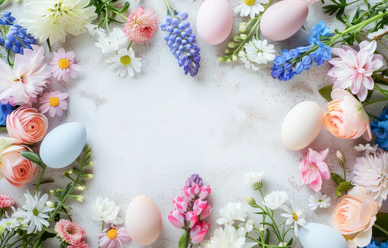 Photo wallpaper flowers, eggs, spring, colorful, Easter, flowers, spring, Easter