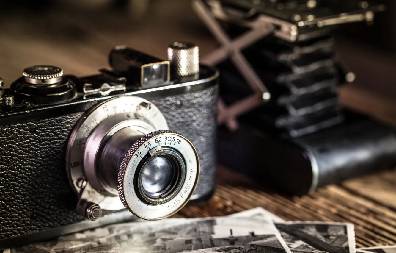 Photo wallpaper table, the camera, lens, photos