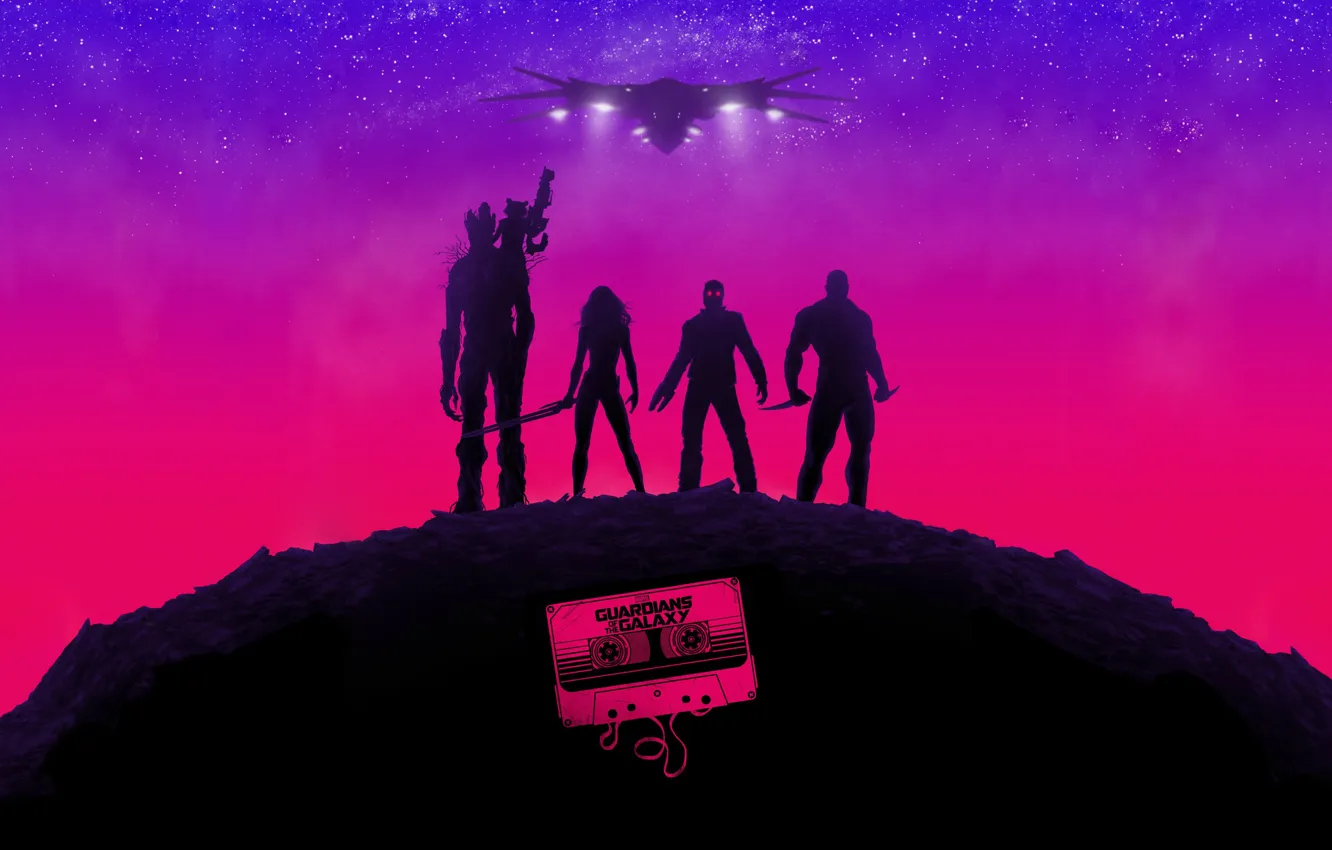 Photo wallpaper the film, art, poster, Rocket, Star-Lord, Guardians of the Galaxy, Gamora, Groot