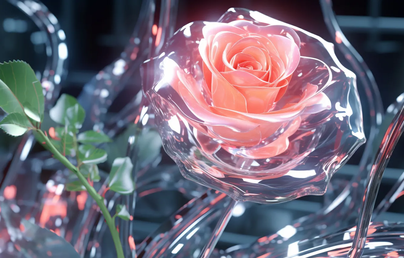 Photo wallpaper glass, flowers, roses, glass, AI art, neural network