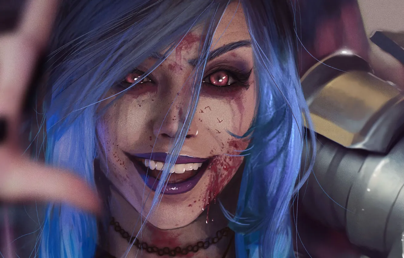 Photo wallpaper wallpaper, girl, blood, armor, red eyes, pretty, face, League of Legends