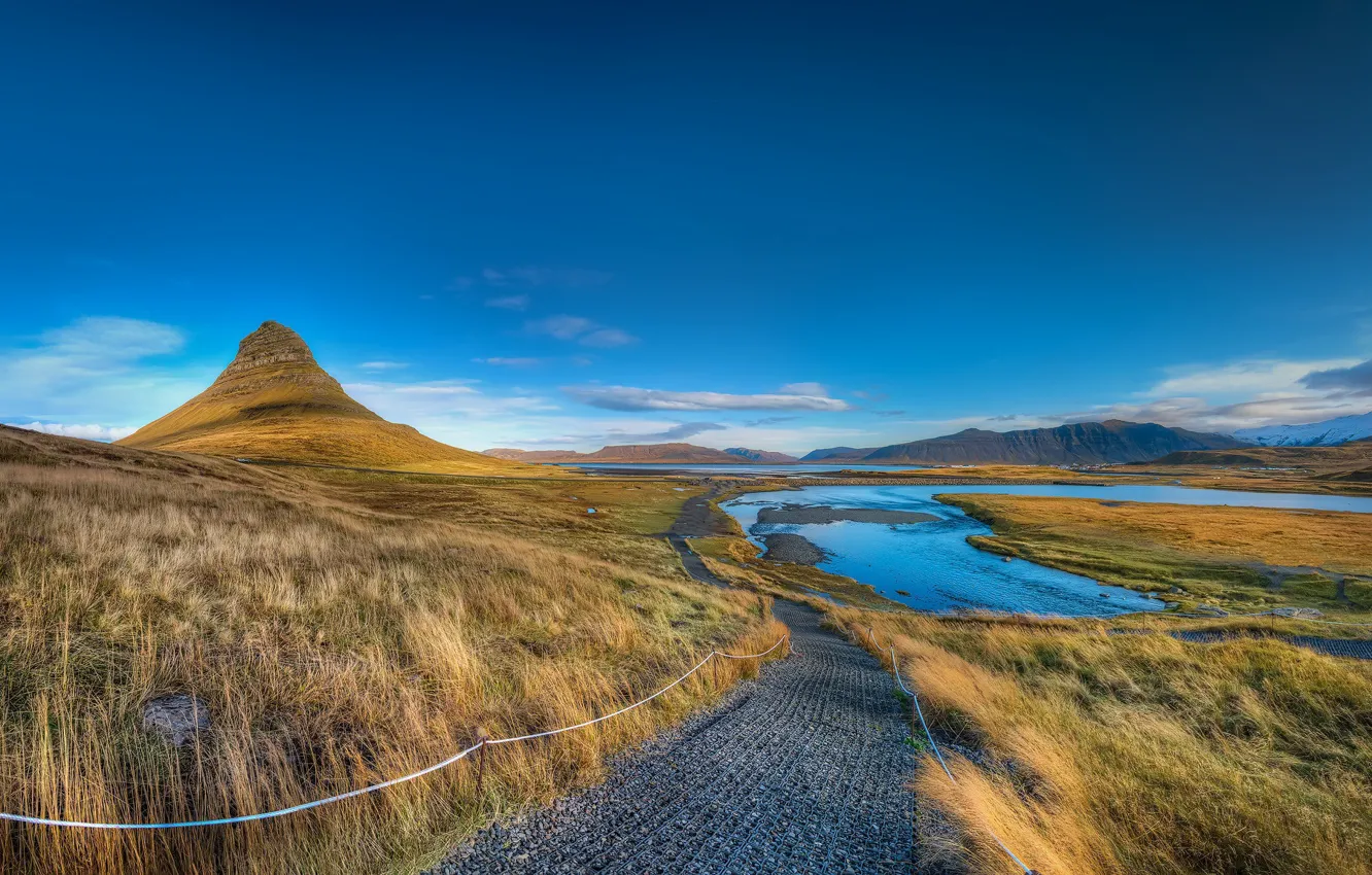 Photo wallpaper mountain, landscapes, Iceland, Kirkjufel Valley