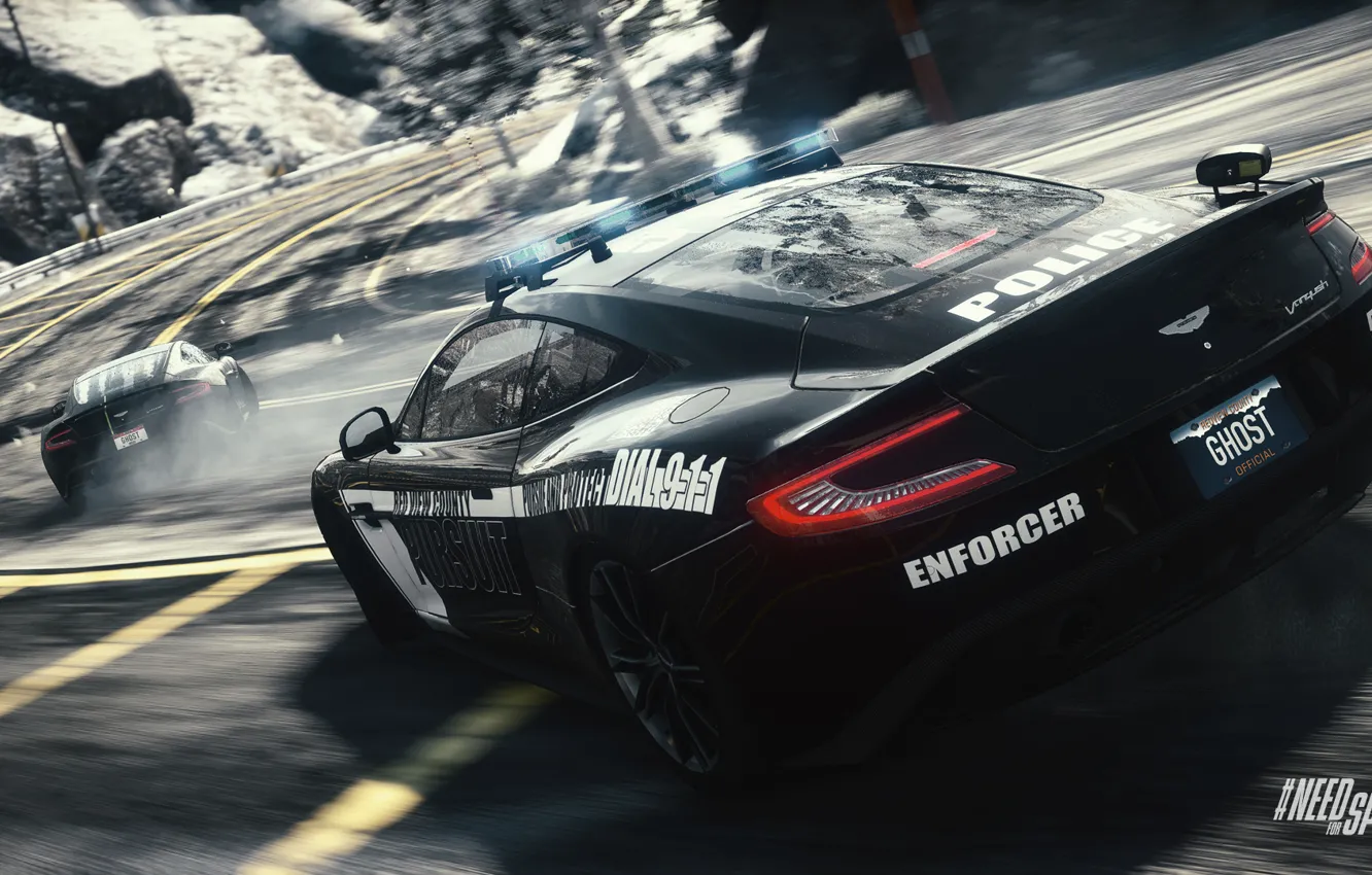 Photo wallpaper Road, Turn, Skid, Need For Speed : Rivals, Cop, Aston Martin One-77