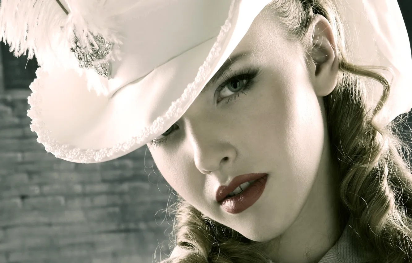 Photo wallpaper look, face, hat, lips