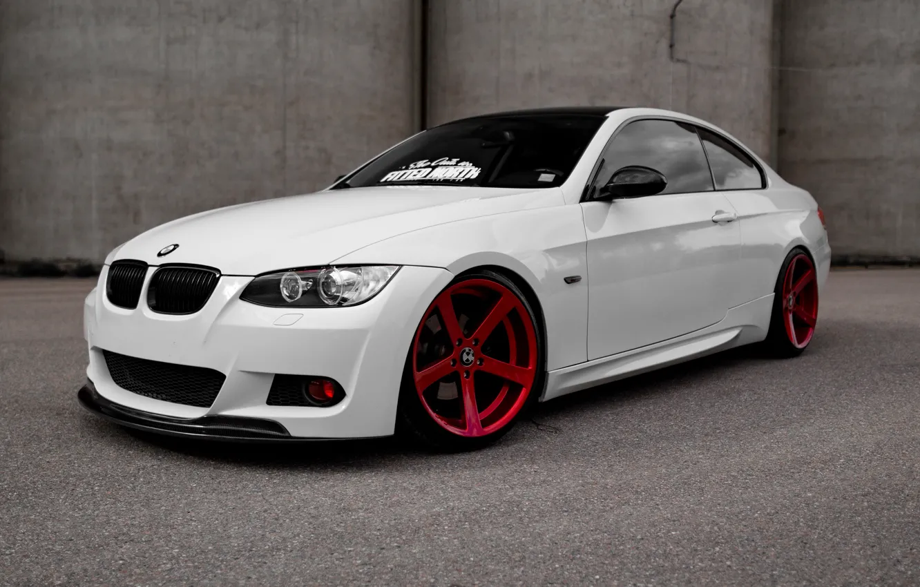 Photo wallpaper BMW, Red, White, E92, Wheels