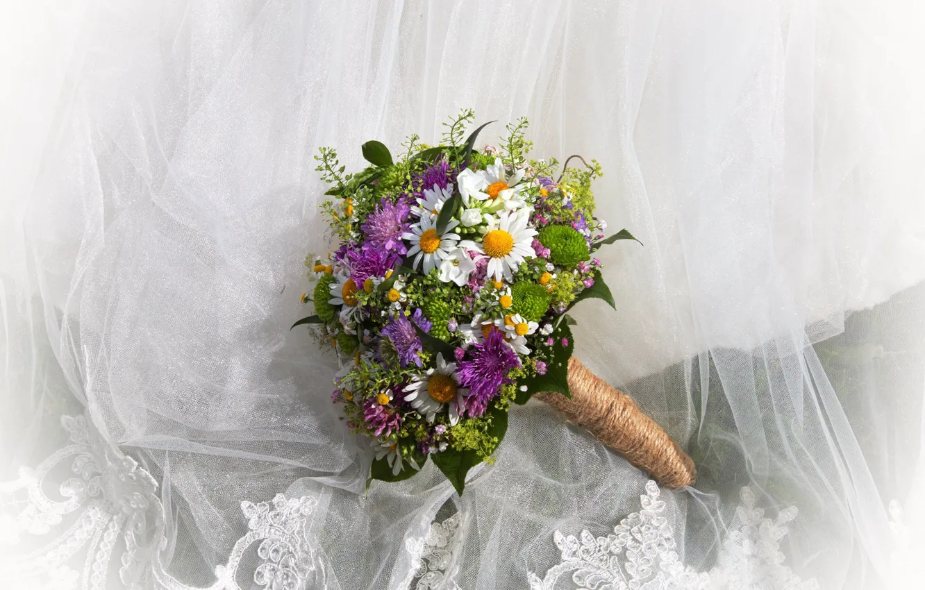 Photo wallpaper flowers, chamomile, bouquet, fabric, chrysanthemum