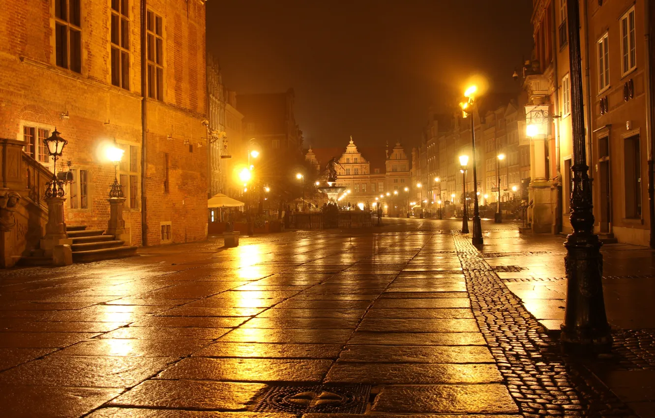 Photo wallpaper city, dark, night, street, Poland, Gdansk