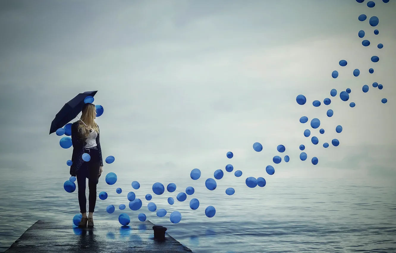 Photo wallpaper girl, balls, umbrella