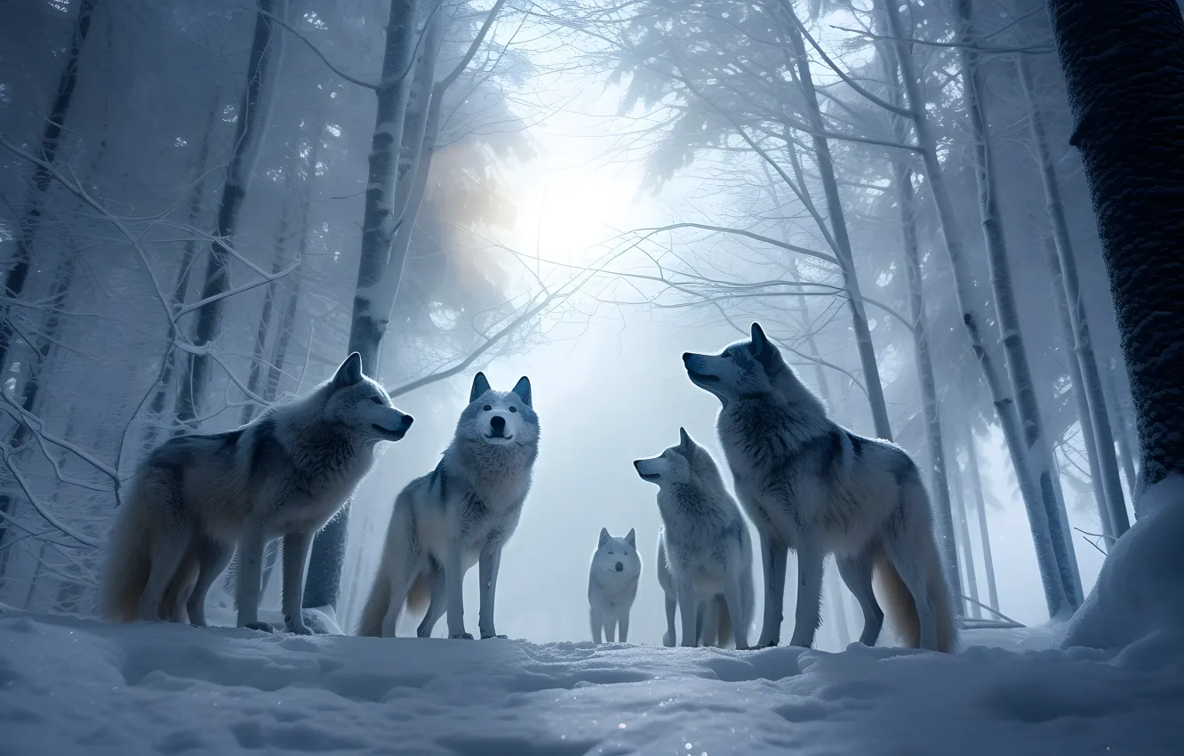 Photo wallpaper winter, frost, forest, snow, trees, nature, pose, fog