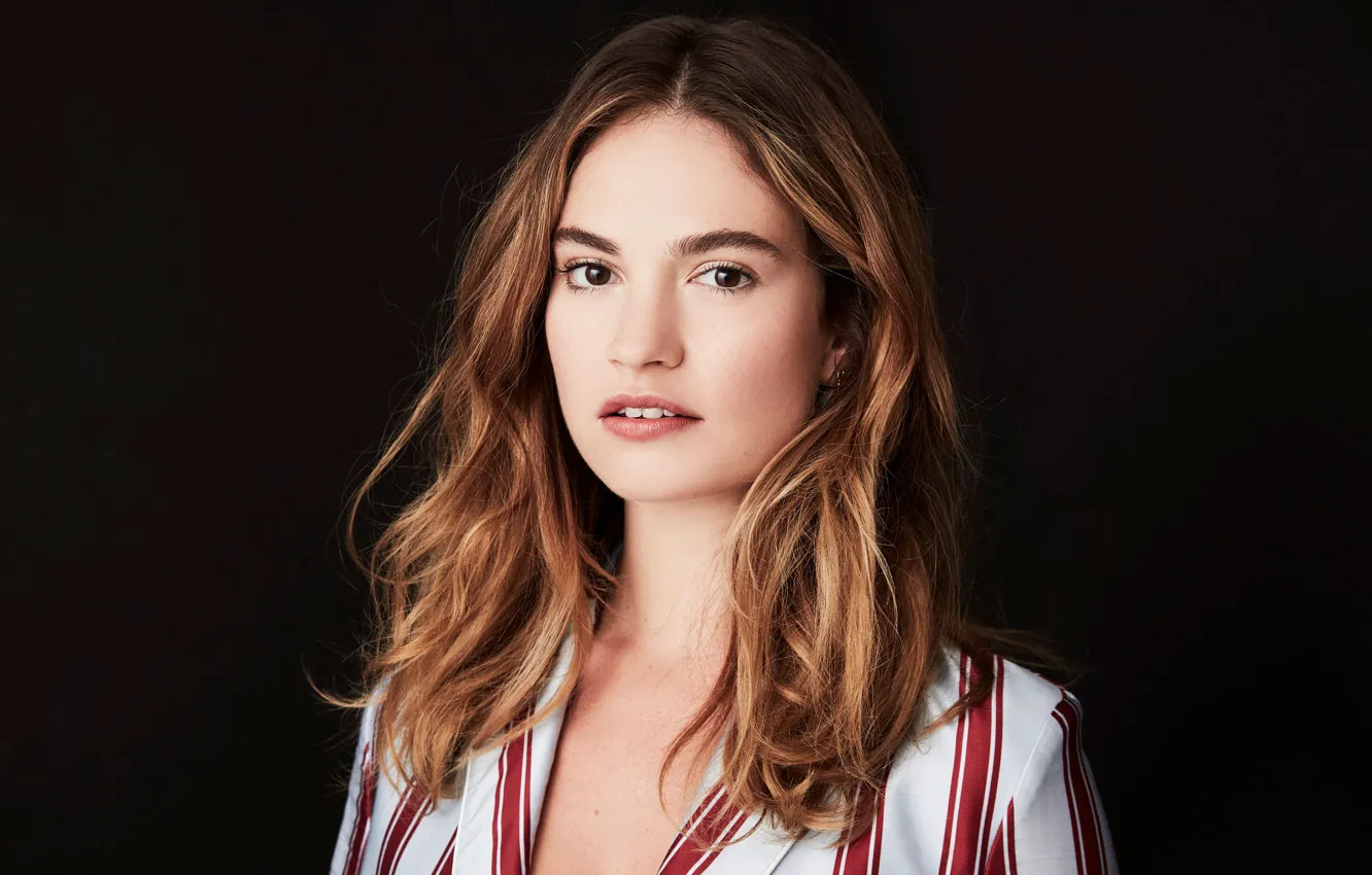 Photo wallpaper look, girl, hair, portrait, jacket, Lily James