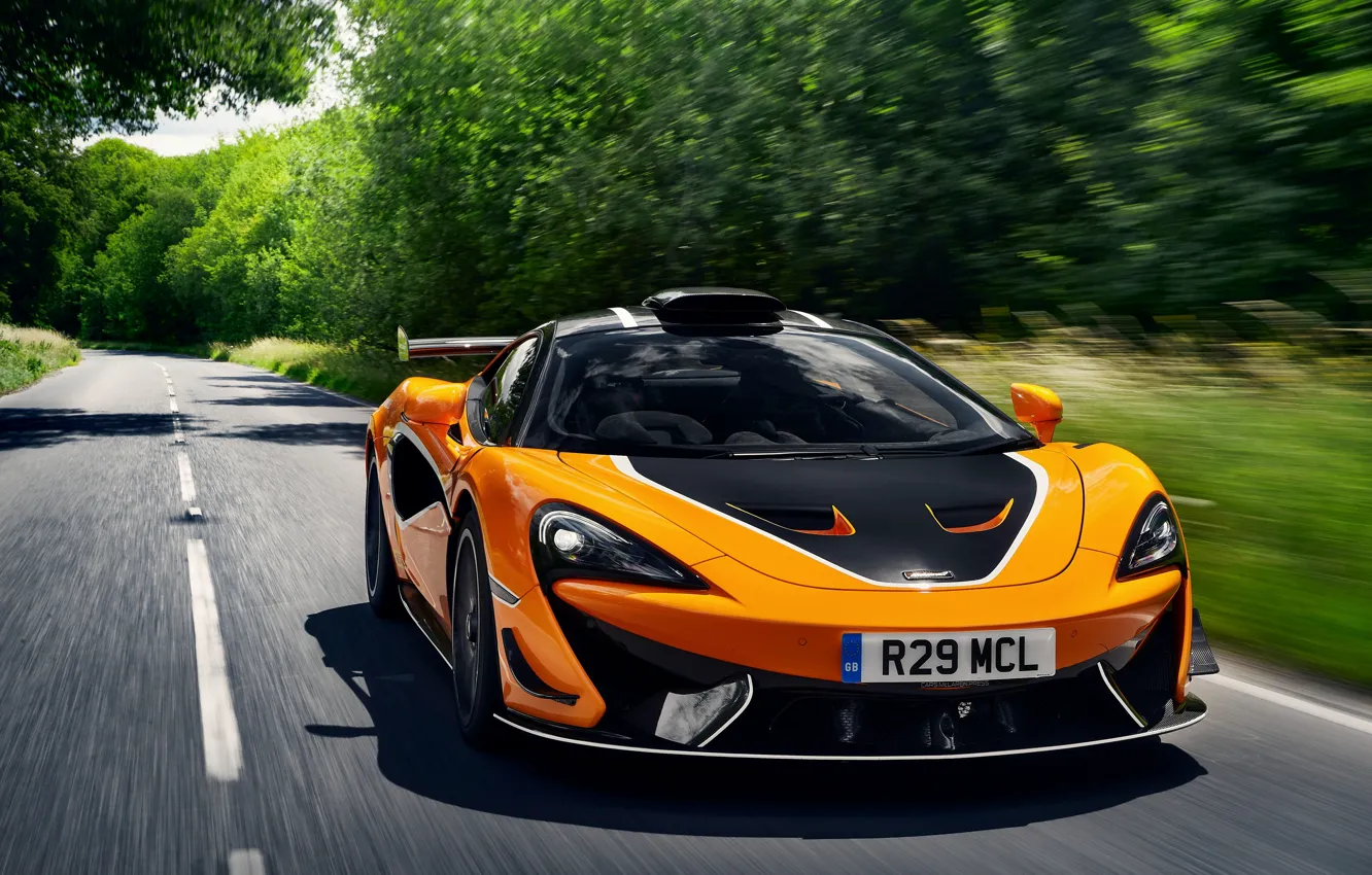 Photo wallpaper coupe, McLaren, on the road, 2020, V8 twin-turbo, 620R, 620 HP, 3.8 L.