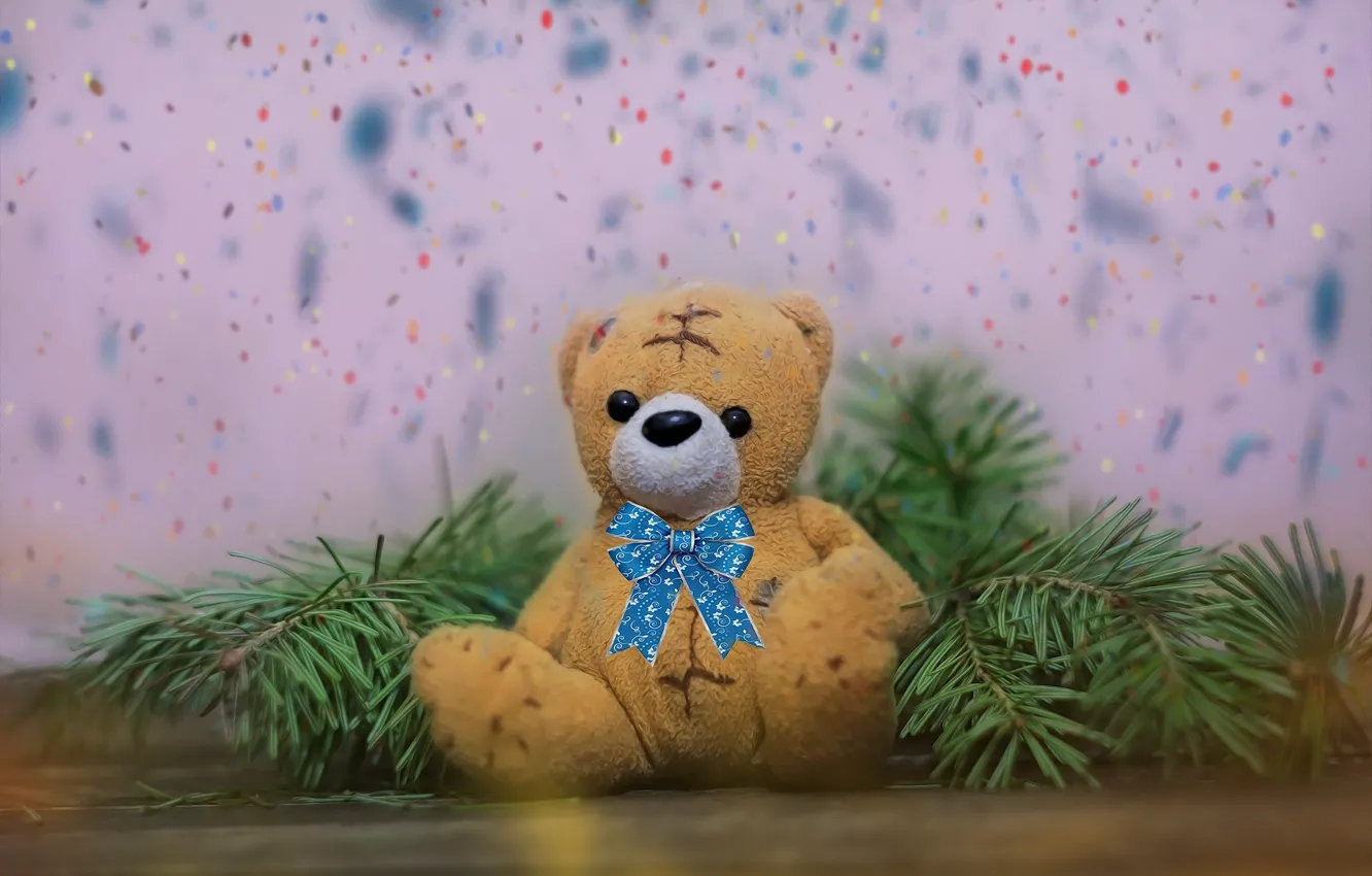 Photo wallpaper branches, background, spruce, bear