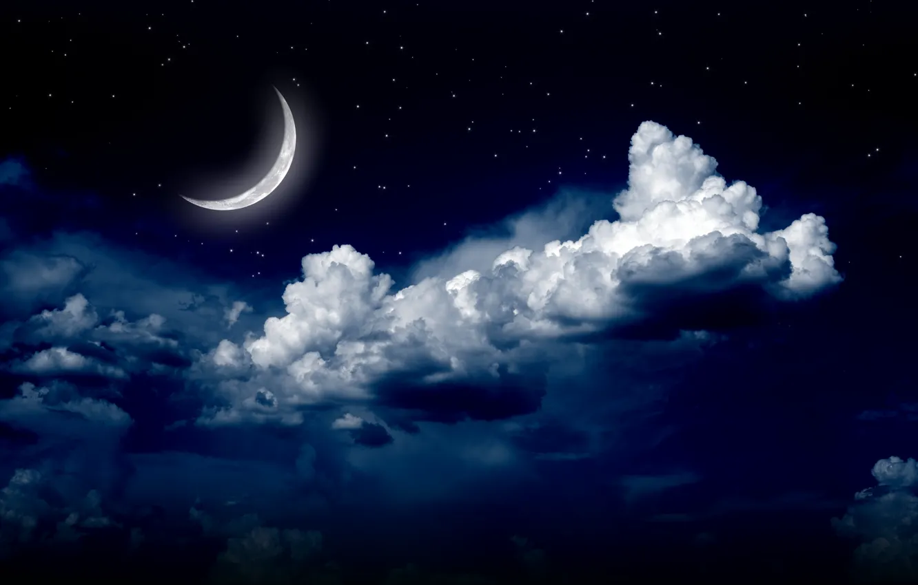 Photo wallpaper the sky, stars, clouds, landscape, night, nature, the moon, moon