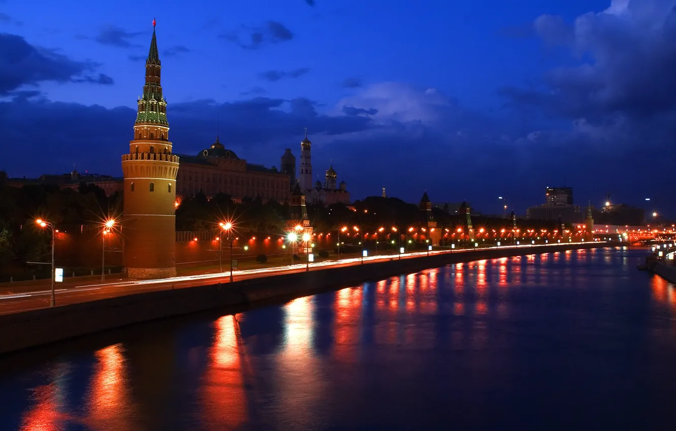 Photo wallpaper night, river, Moscow, The Kremlin