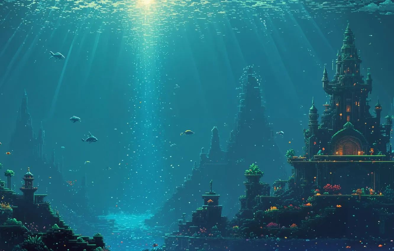 Photo wallpaper water, fish, corals, underwater world, water, fish, a beam of light, Underwater world