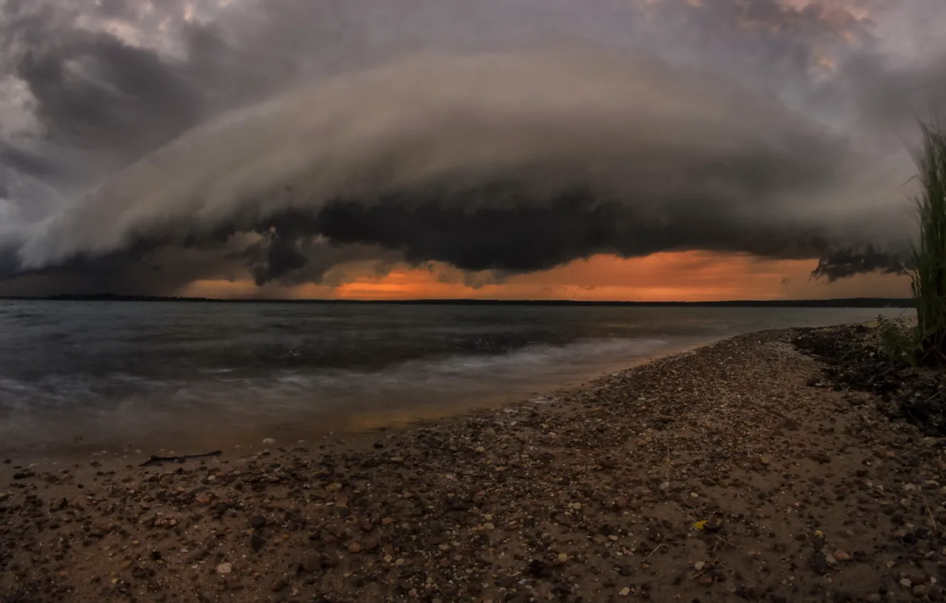 Photo wallpaper night, clouds, lake