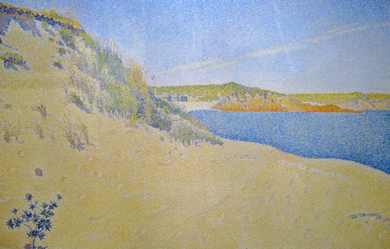 Photo wallpaper sea, landscape, picture, Paul Signac, pointillism, The beach at Saint-Briac