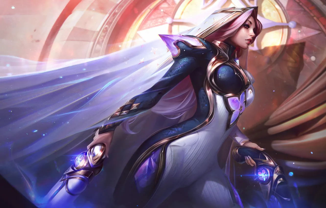 Photo wallpaper girl, weapons, movement, game, character, veil, character, League of Legends