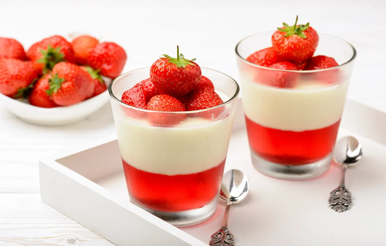 Photo wallpaper berries, strawberry, dessert, sweet, jelly, yogurt