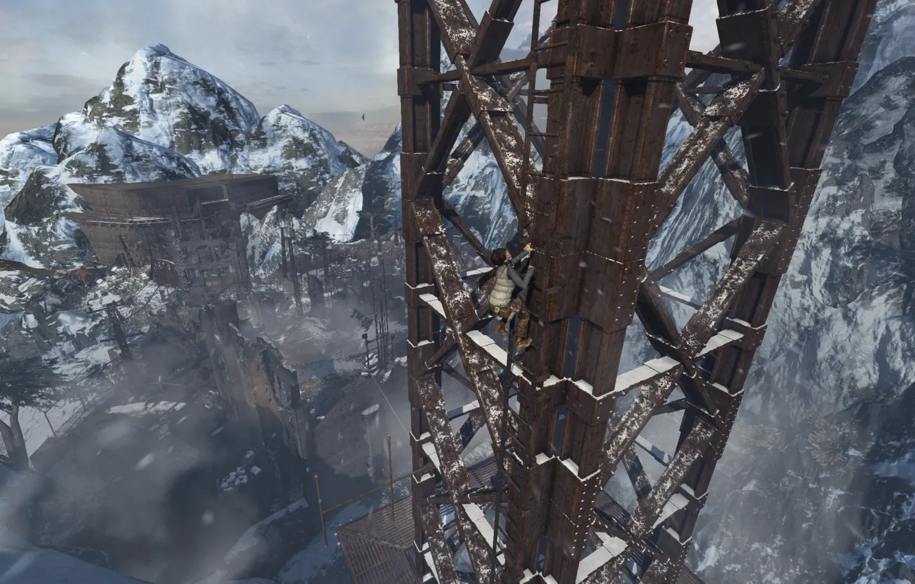 Photo wallpaper Lara Croft, Tomb Raider 2013, Climbing, Radio Tower, screenshots