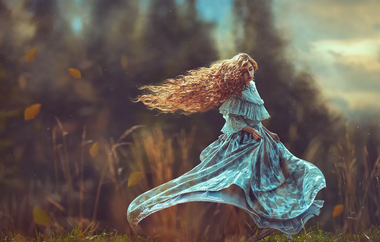 Photo wallpaper FOREST, GRASS, HAIR, GREENS, LEAVES, DRESS, REDHEAD, photographer Monica Lazar