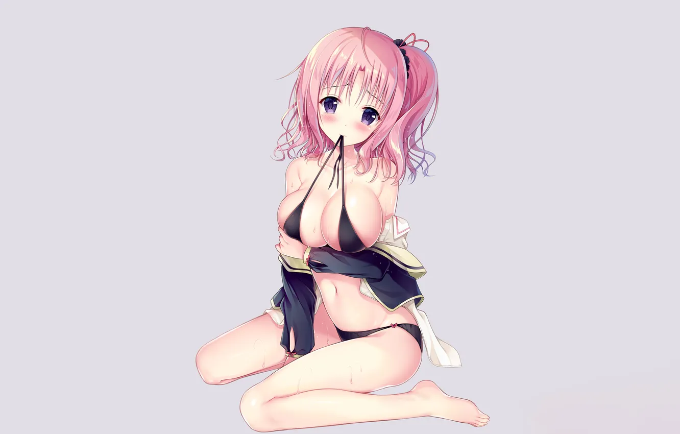 Photo wallpaper girl, sexy, wet, cleavage, pink hair, long hair, legs, boobs