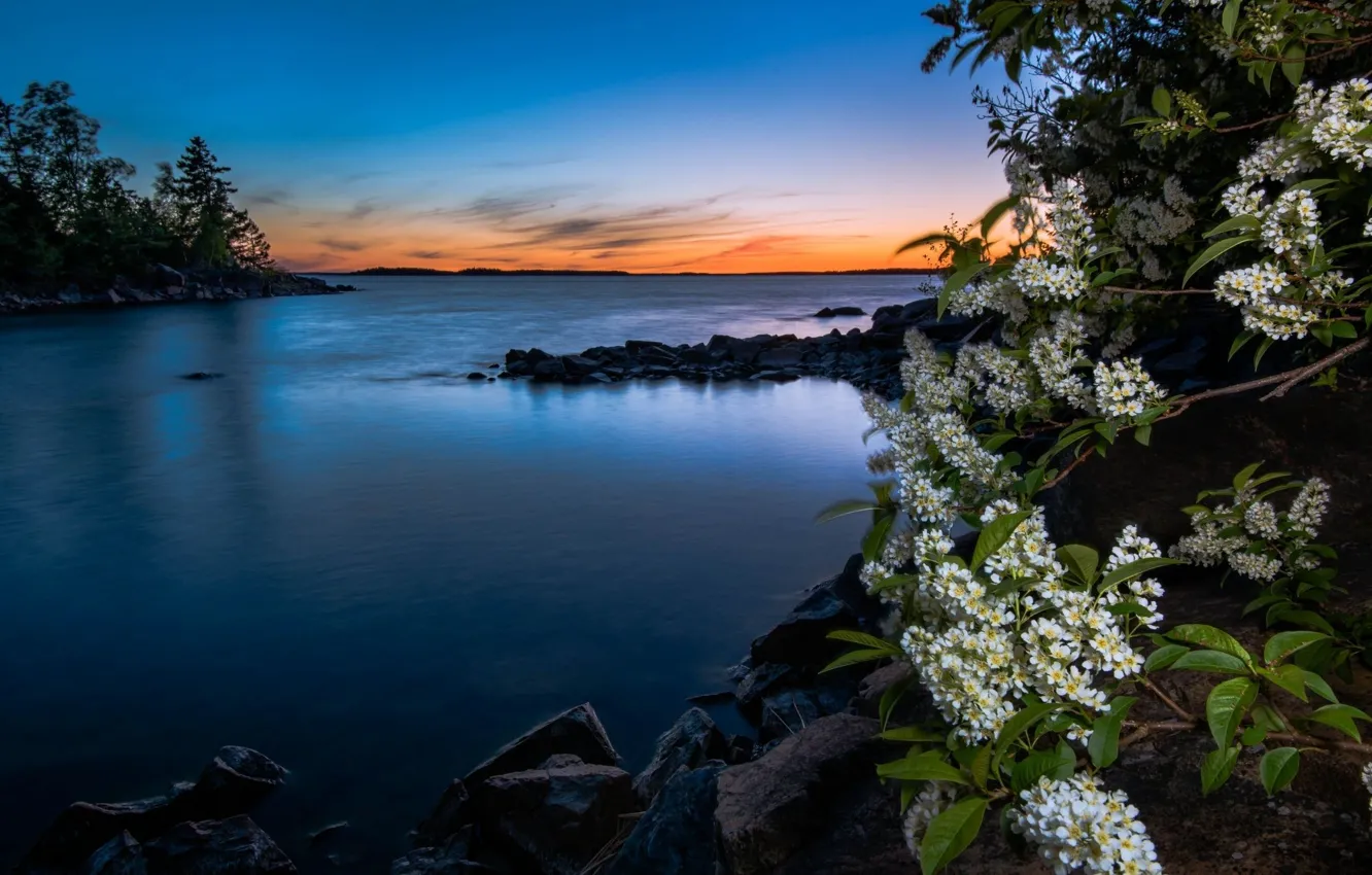 Photo wallpaper sea, sunset, stones, beauty, the evening