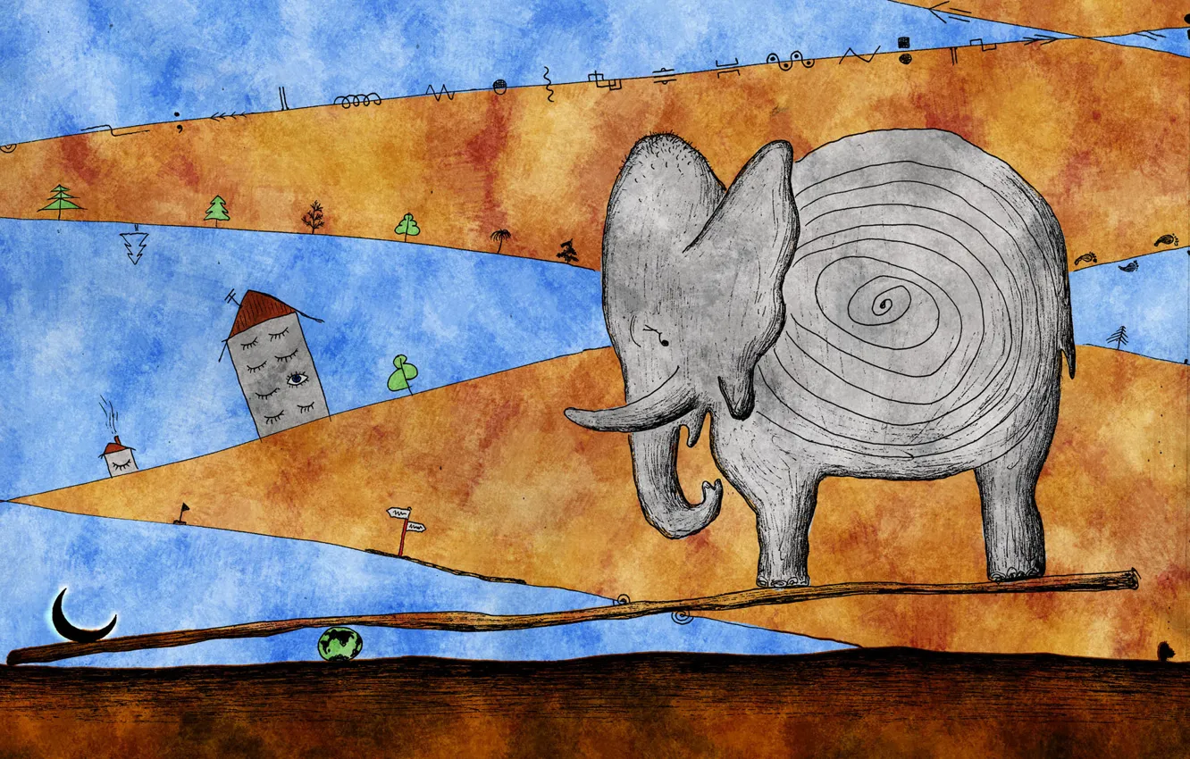 Photo wallpaper abstraction, elephant, a month